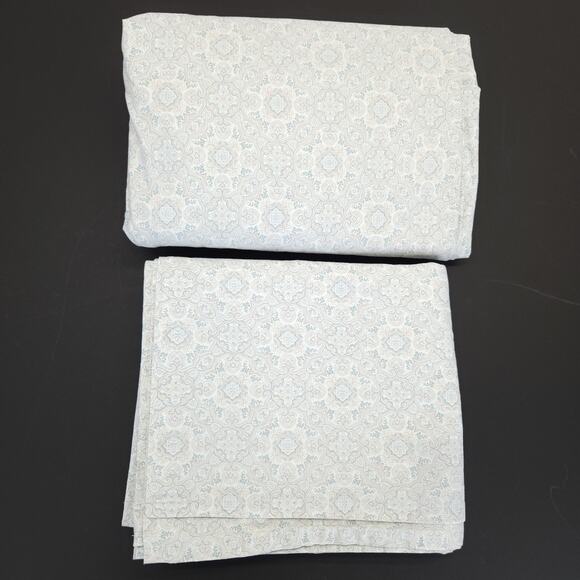 Ralph Lauren Flat Fitted Sheet Set FULL Pastel Blue Extra Deep 18" Scroll EUC - Picture 2 of 7